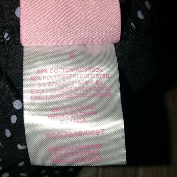 5/$10 Girl's size 4 black polka dot pants with pink bows at bottom - Picture 3 of 8